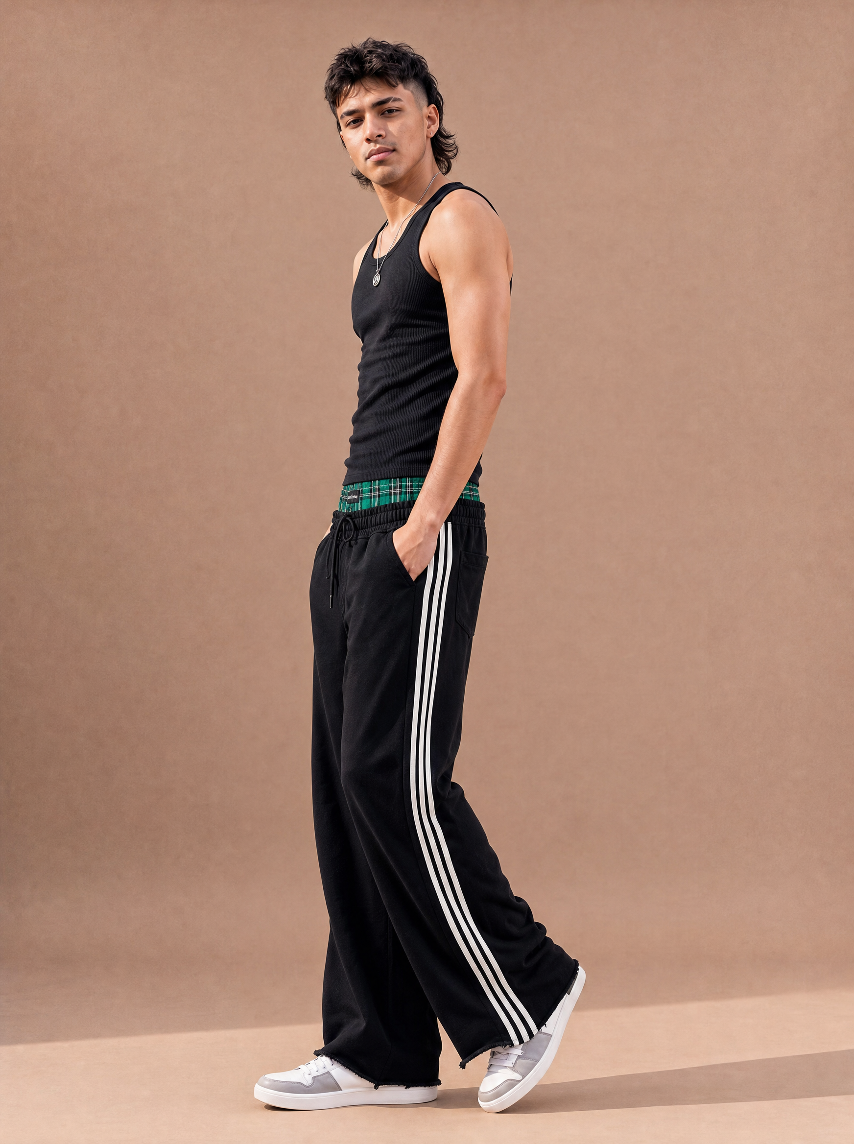 The Boxer-Waist Lounge Track Pant (Black/Green)